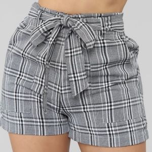 plaid high waisted  paper bag shorts
